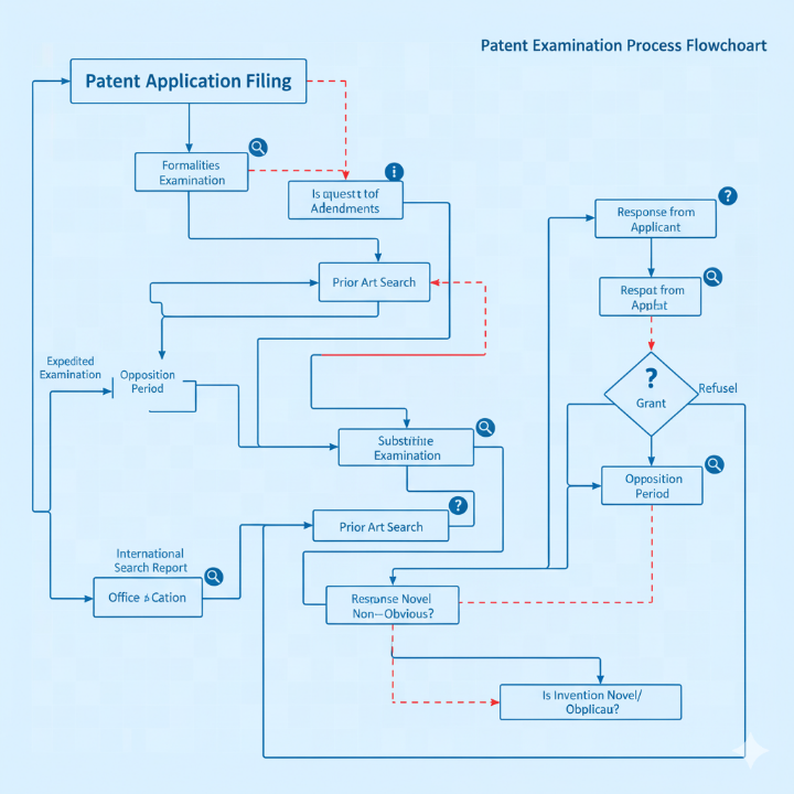 특허 출원 과정의 복잡한 심사 흐름도