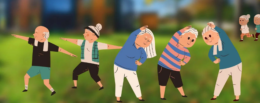 운동하는 노인들 그림으로 건강한 노년 생활을 의미하는 이미지