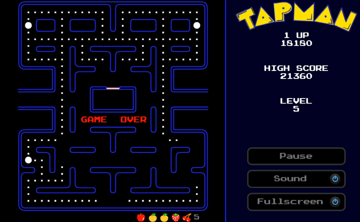 팩맨-게임하기-종료-화면