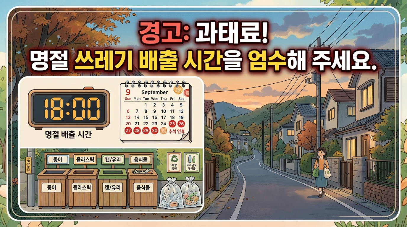 명절 연휴 기간 쓰레기 배출 시간 및 무단투기 과태료 주의 사항 안내