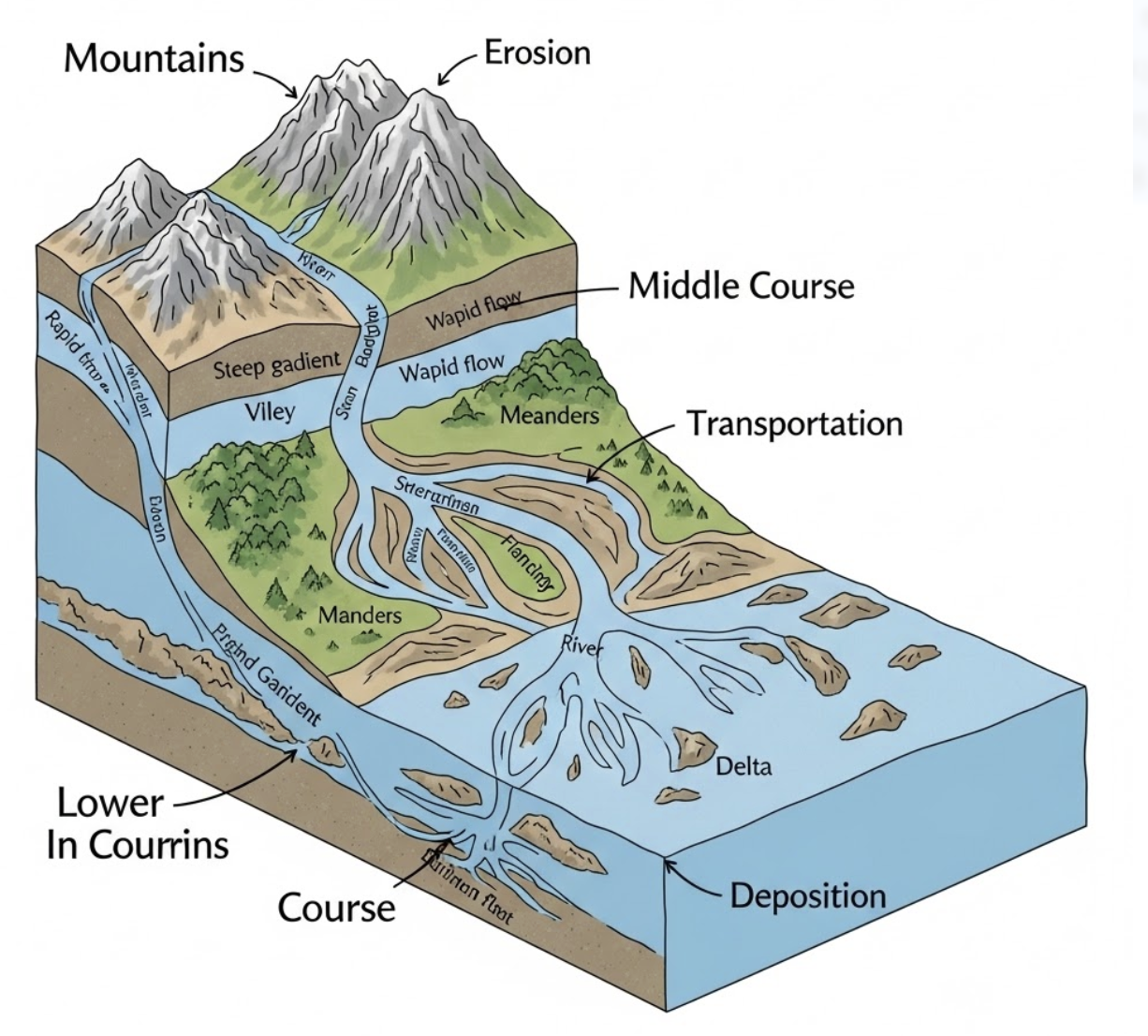 유수에 의한 지형 변화: 굽이치는 강물이 조각한 대지의 예술
