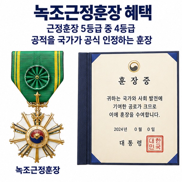녹조근정훈장 혜택과 근정훈장 4등급의 의미를 국가포상 체계로 보여주는 교육용 이미지