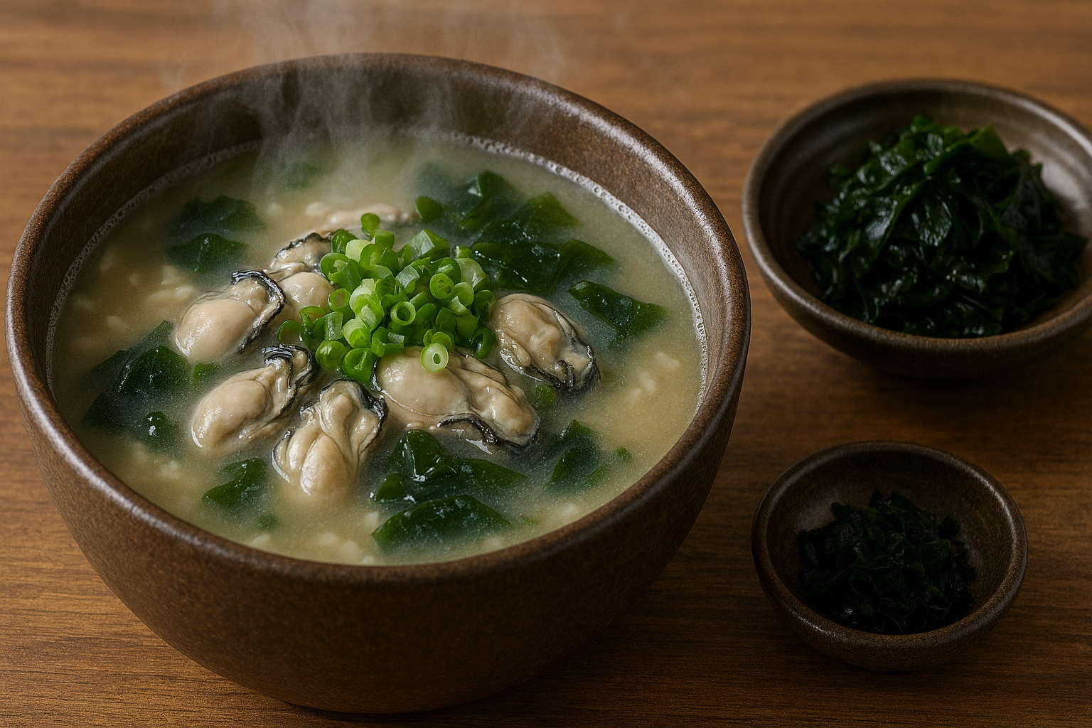 굴국밥과 미역, 파가 올라간 따뜻한 한 그릇 이미지