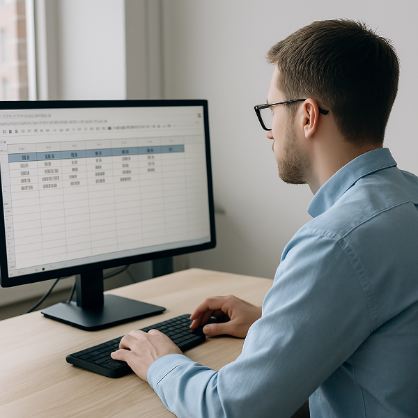 구글시트를 다루는 남자 직장인 모습
