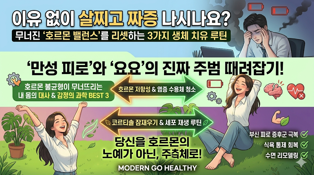 "이유 없이 살찌고 짜증 나시나요?" 무너진 호르몬 밸런스를 리셋하는 3가지 생체 치유 루틴
