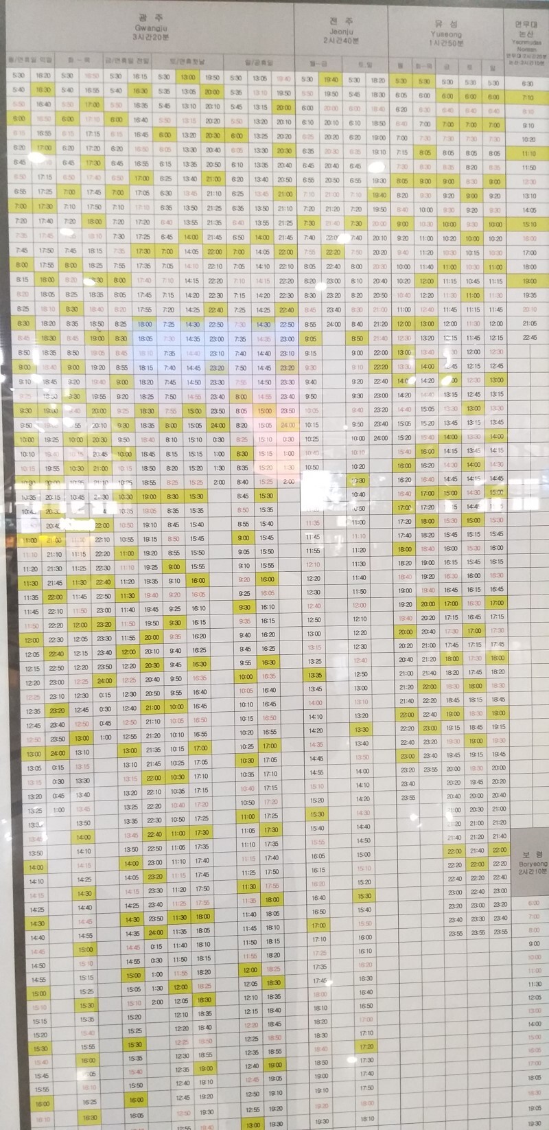센트럴시티 고속버스터미널 시간표