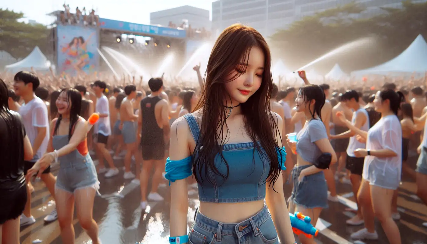 흠뻑쇼-파란색옷으로-코디하고-페스티벌을-즐기는-여성의-모습