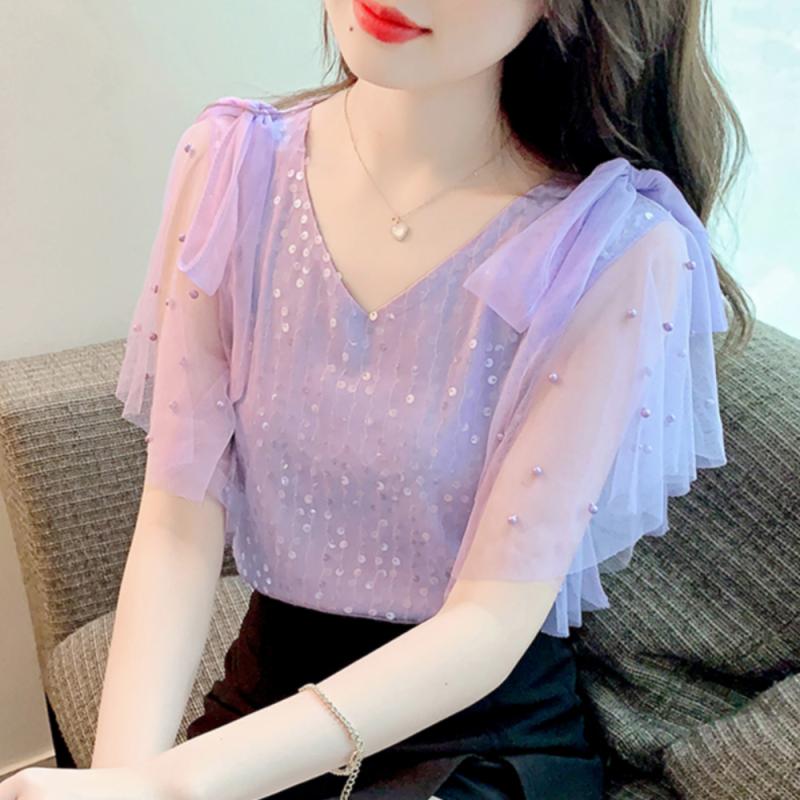 진주메쉬반팔 라인댄스복 라틴댄스복 상의 81