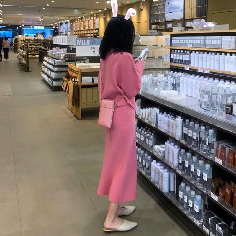 여성 가을 겨울 투피스 니트 롱 스커트 세트 LW