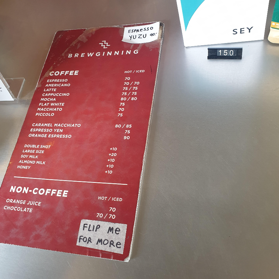 치앙마이 카페 투어 ④ : 치앙마이 동쪽 카페들 (BREWGINNING COFFEE)_메뉴판