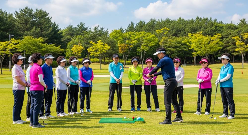 파크골프 지도사가 강습하는 사진