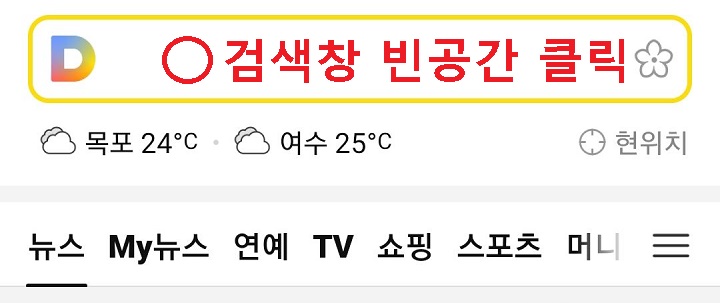 다음앱 검색창 빈공간 클릭함