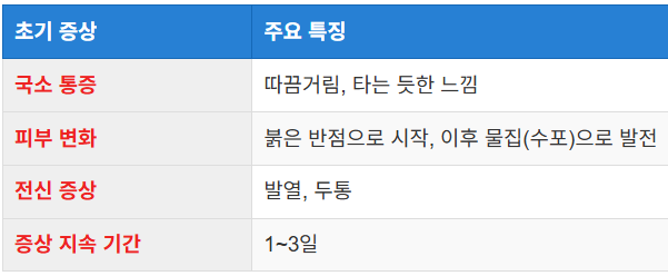 초기 증상: 통증과 발진