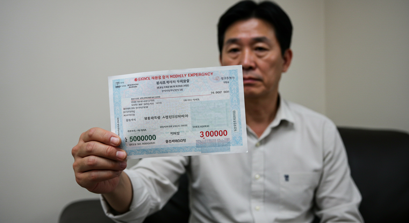 해외 병원에서 300만 원 이상의 응급실 비용이 청구된 의료비를 들고 있는 한국인 남성.
