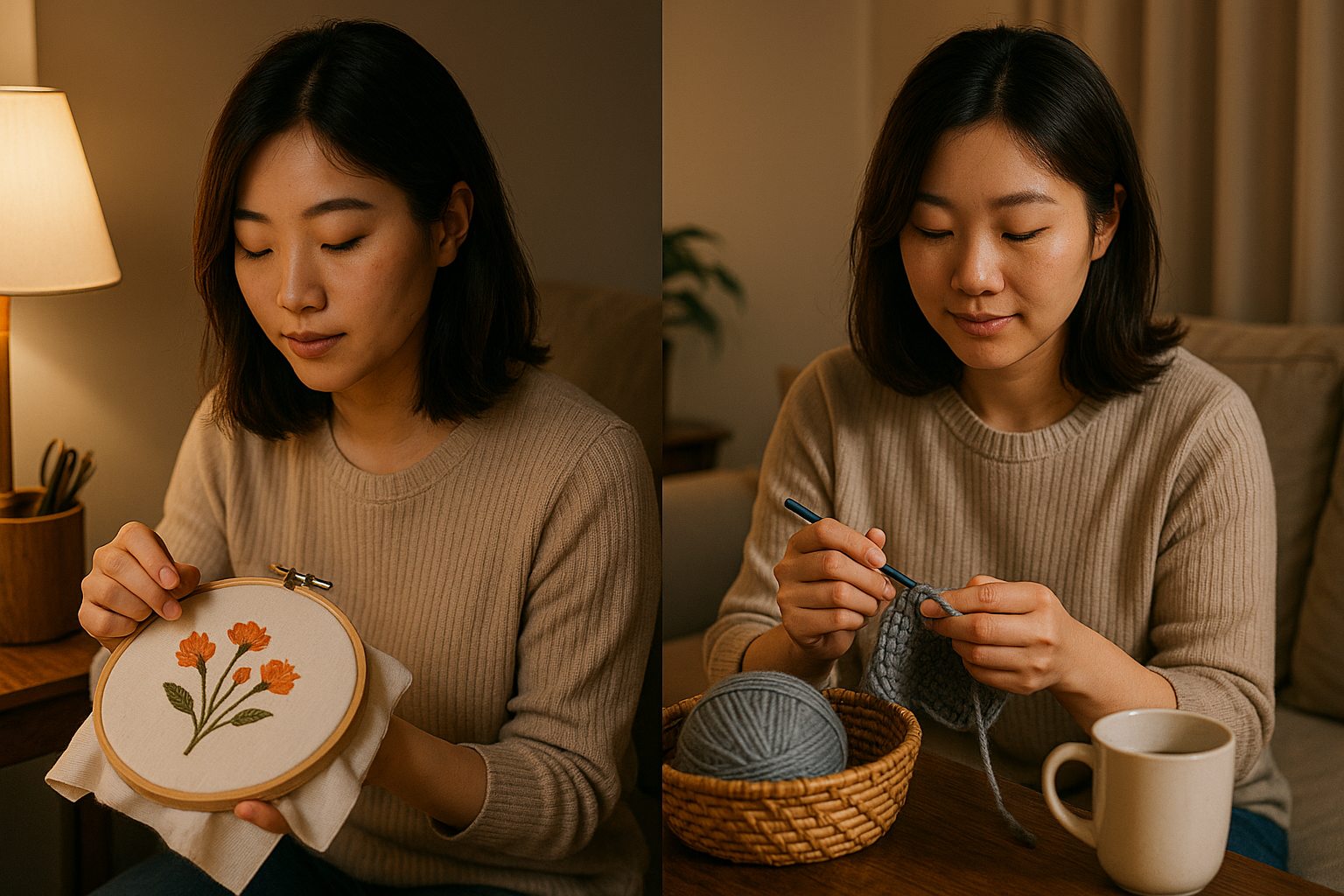 자수, 뜨개질로 힐링하는 저녁 시간 보내기