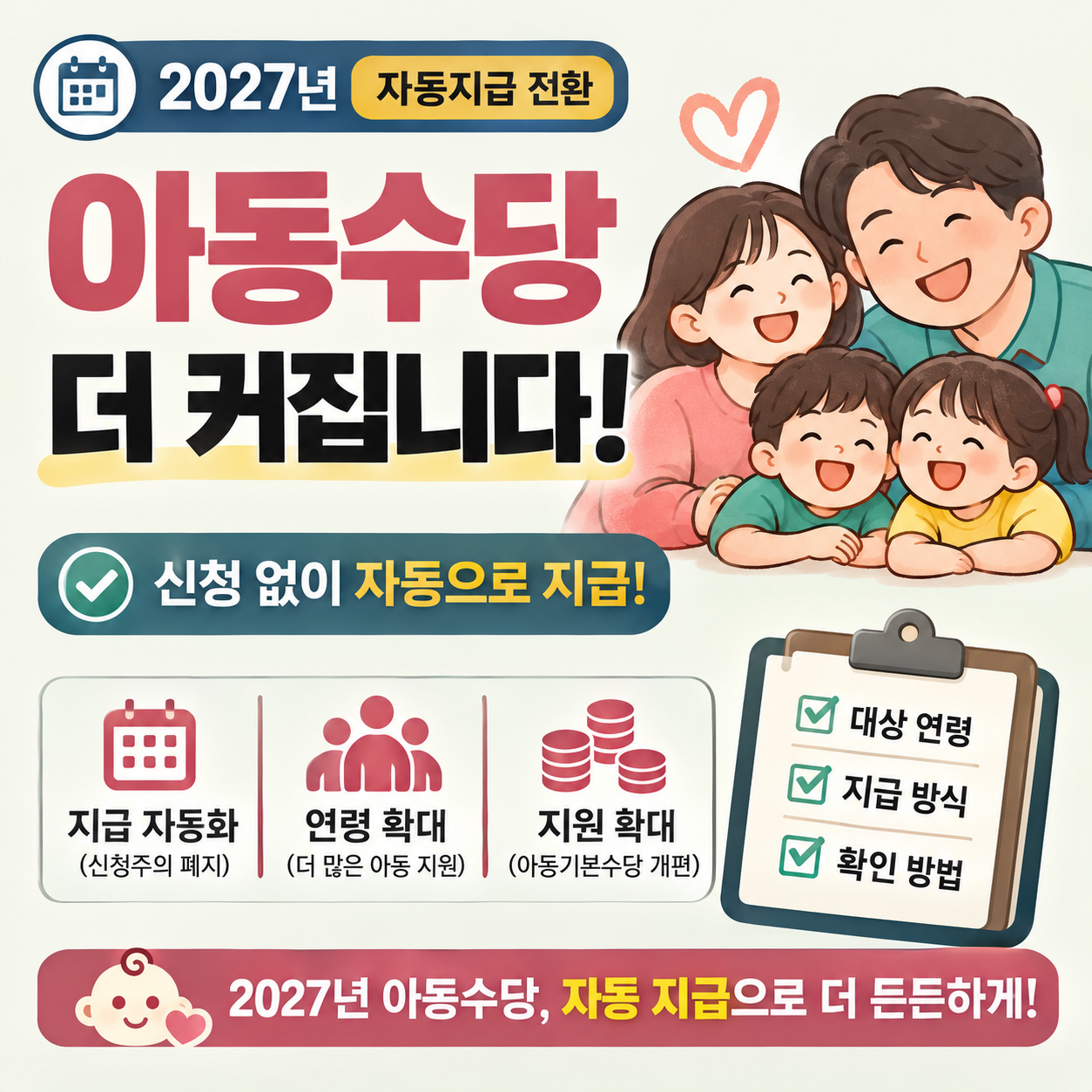 2027년 아동수당 자동지급 전환 안내 이미지