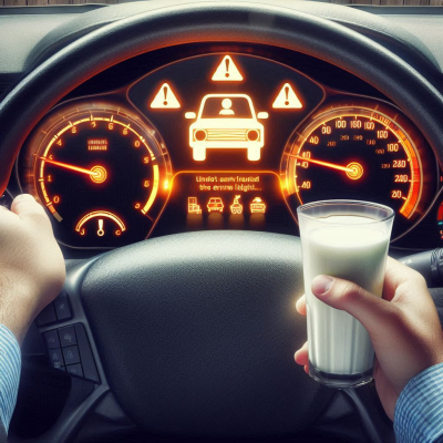 운전자가 계기판을 보며 음료를 마시는 모습