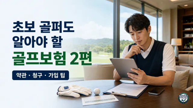 클럽하우스에서 골프보험 약관과 보험금 청구 내용을 확인하는 초보 골퍼