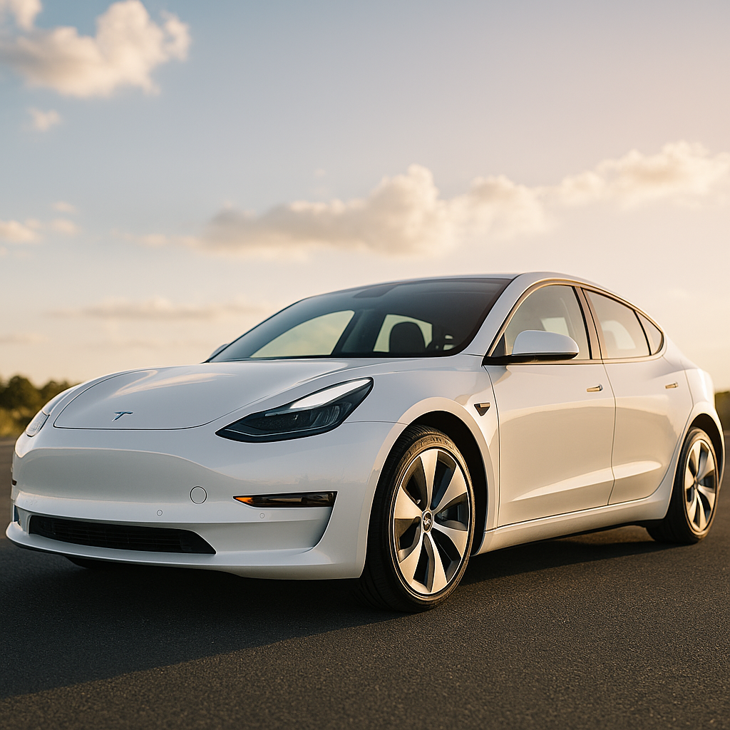 흰색 테슬라 전기차 이미지