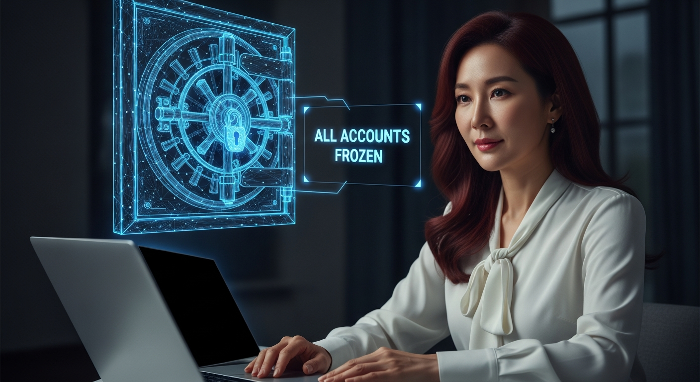 어카운트인포 서비스를 통해 본인 명의의 모든 금융 계좌를 한 번에 일괄 지급정지하는 화면