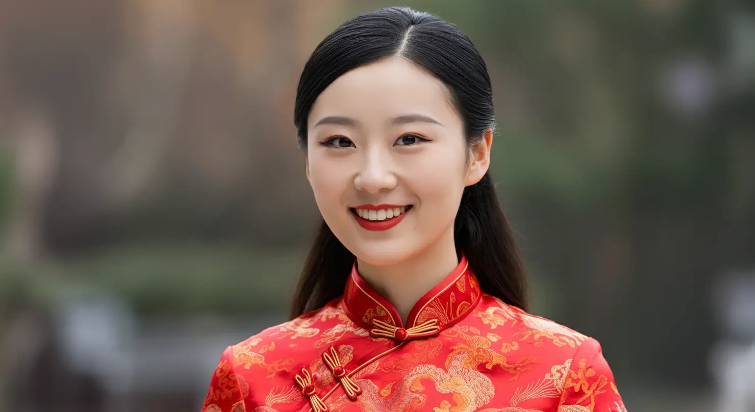 전통 의상을 입은 중국인 여성