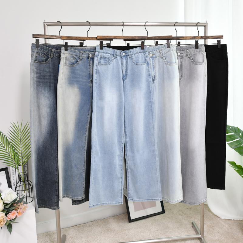 여자 여름 청바지 여성 하이웨스트 3단기장 얇은 텐셀 부츠컷 와이드 찢청 키작녀 빅사이즈