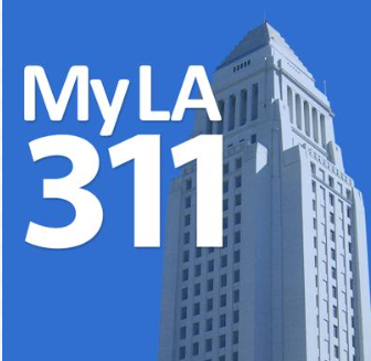 LA 시청 건물과 함께 &quot;MyLA 311&quot;이라는 로고가 배치 이미지