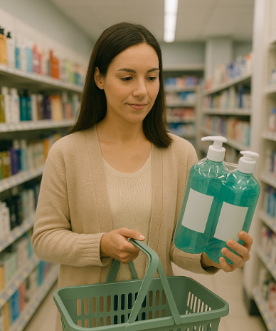 드럭스토어에서 묶음 할인 제품을 구매하는 모습입니다.