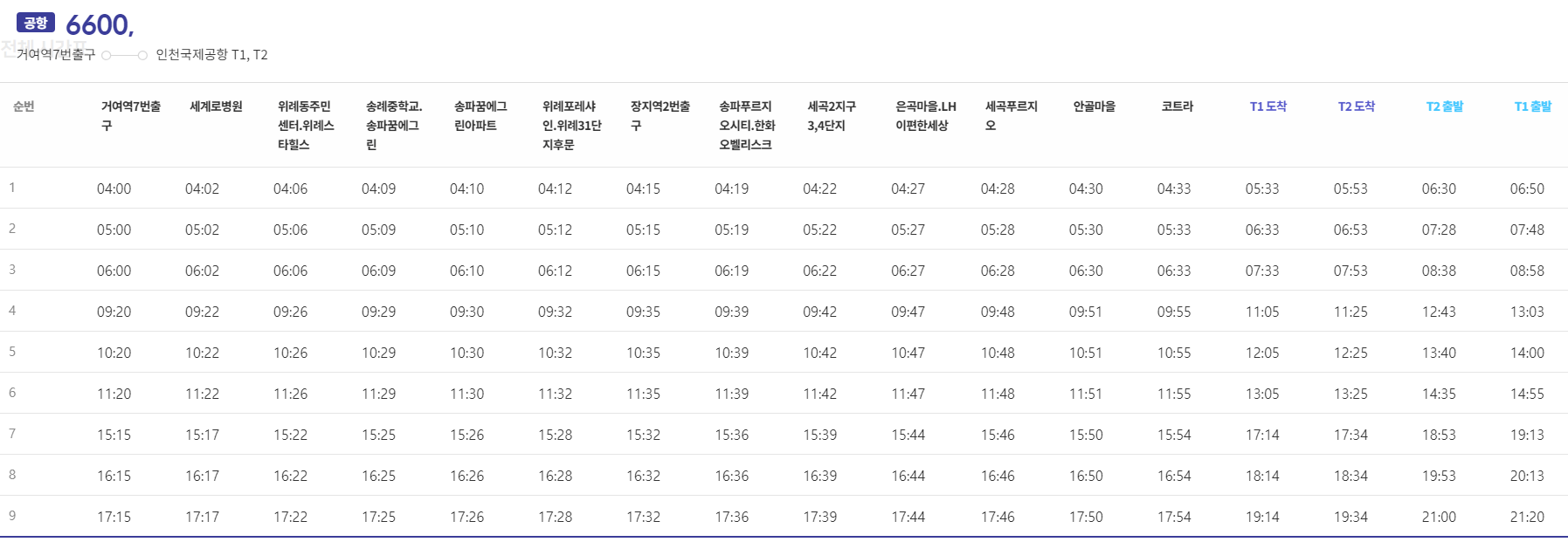 6600공항버스-시간표