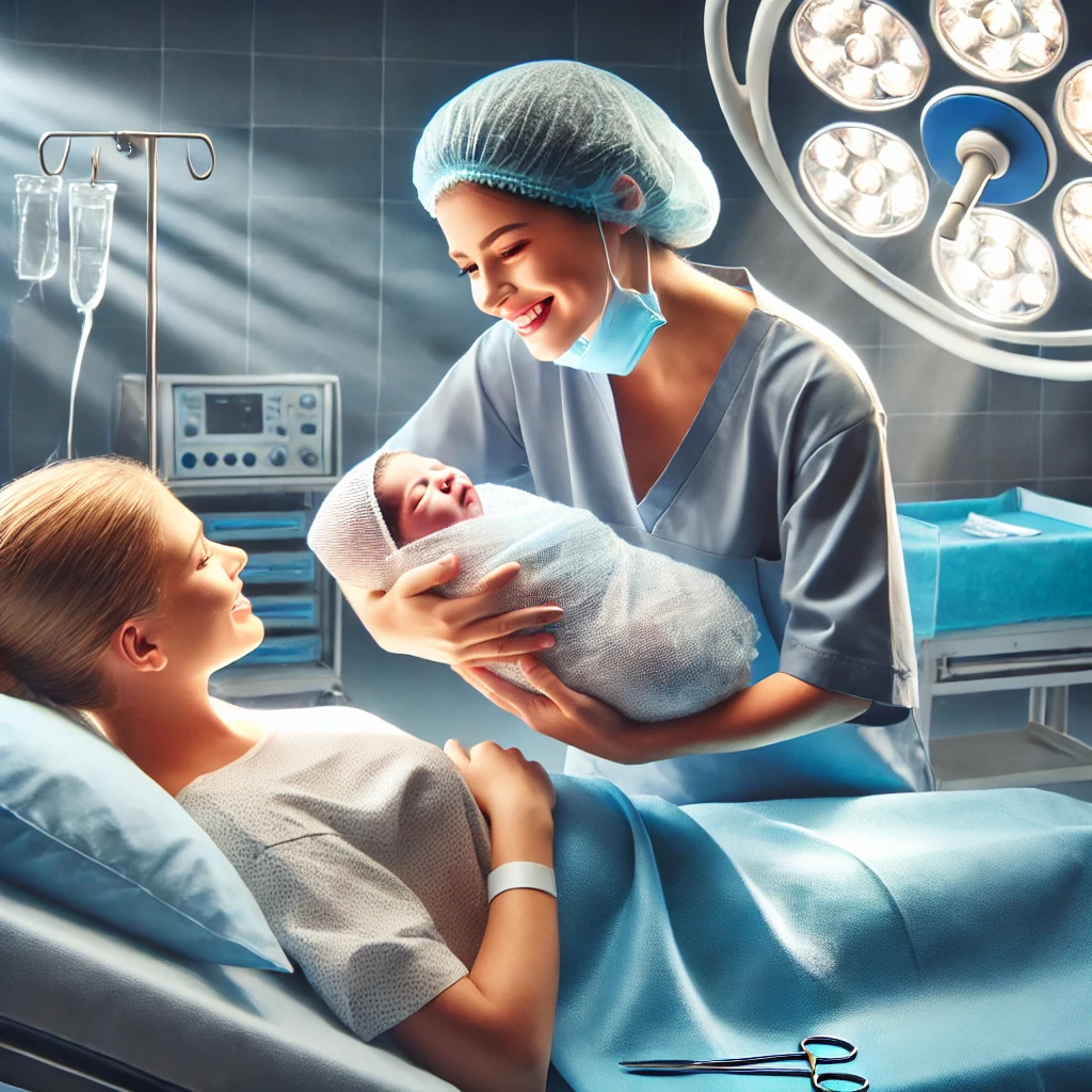 출산 후 아이와 만난 산모의 모습