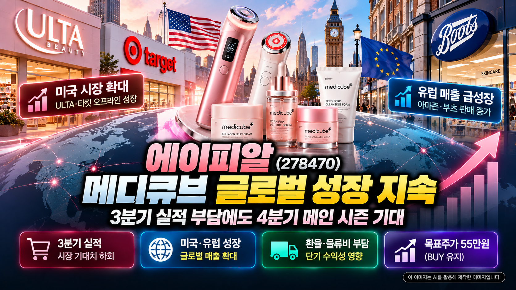 에이피알 기업분석, 메디큐브의 미국 ULTA&middot;타깃 및 유럽 아마존&middot;부츠 판매 확대에 따른 글로벌 성장 전망과 3분기 실적 부담, 4분기 수익성 회복 기대