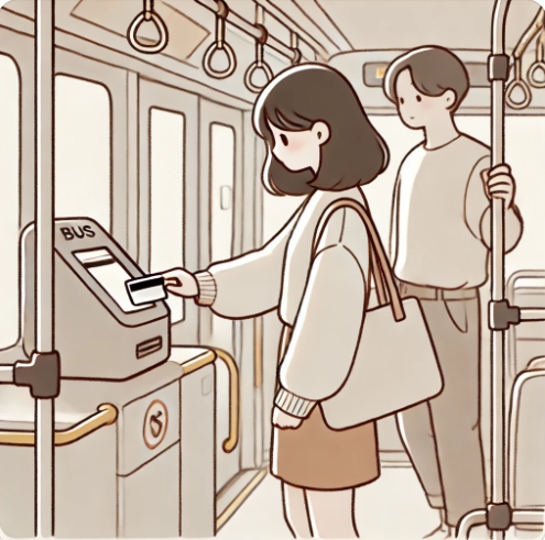 버스카드를 찍고 있는 사람을 표현한 이미지