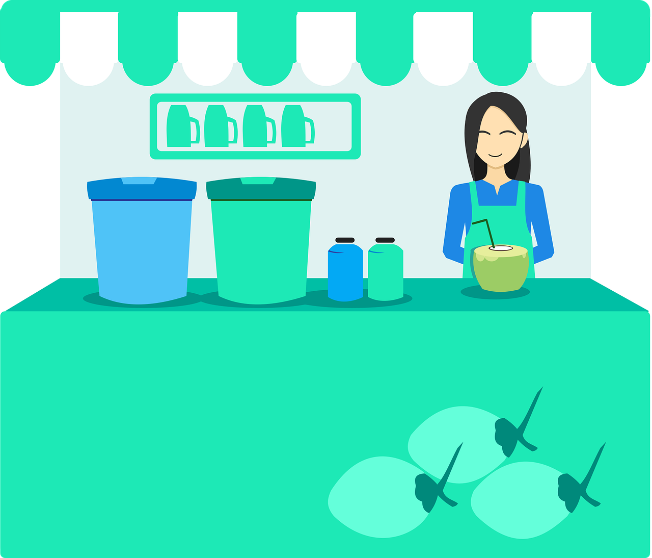 로컬로 진열대에 상품을 두고 판매하는 그림사진