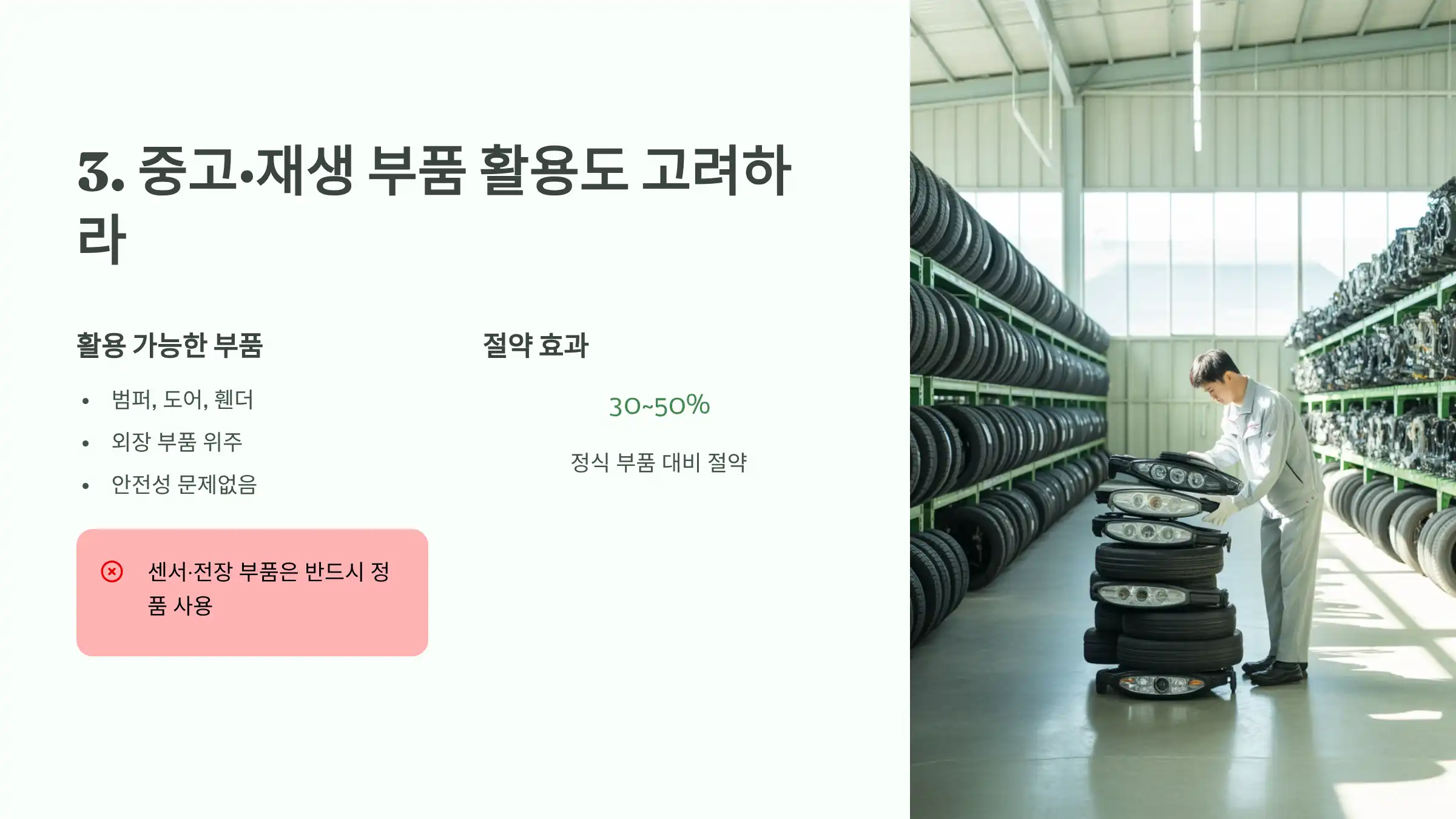 중고&middot;재생 부품 활용도 고려하라