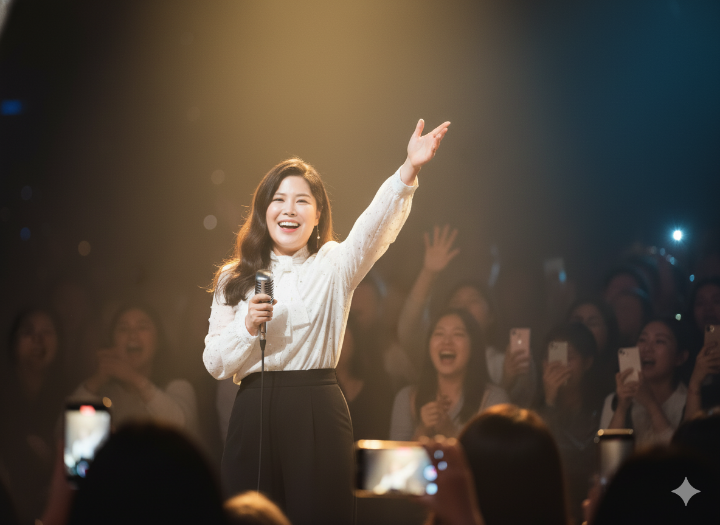 린(LYn)이 공연 중 팬들에게 마이크를 넘겨 떼창을 유도하는 감동적인 순간