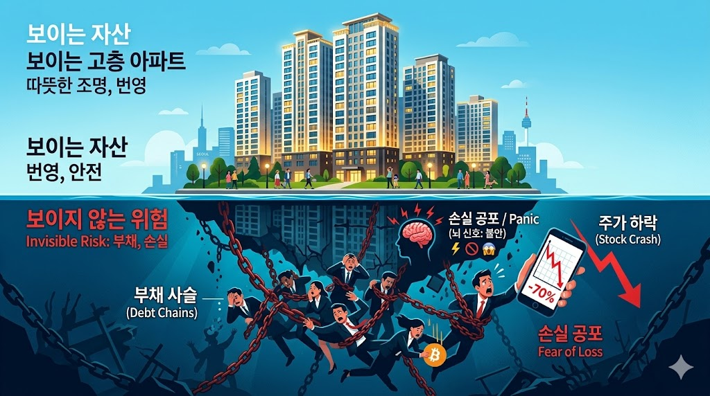 파일명: korea_household_asset_real_estate_75percent_stock_aversion_loss_bias_2026.jpg Alt 태그: 한국 가계자산 부동산 75% 주식 공포 손실회피 편향 내수 침체 소비 위축 2026 행동경제학