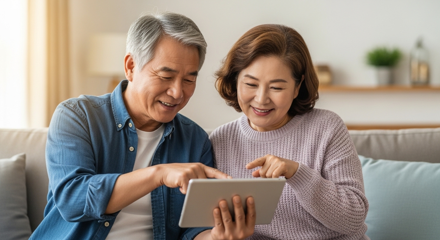 디지털 실습 중인 중장년