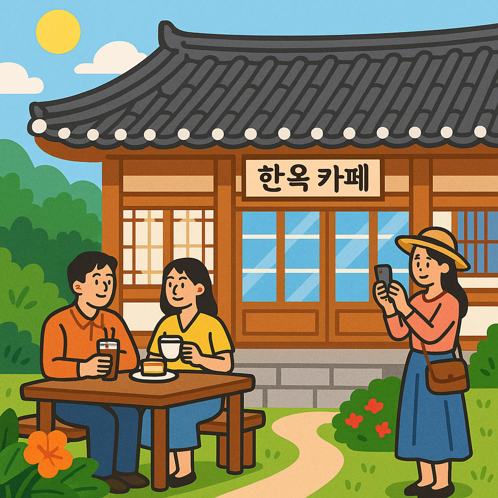 한옥 카페 감성 일러스트