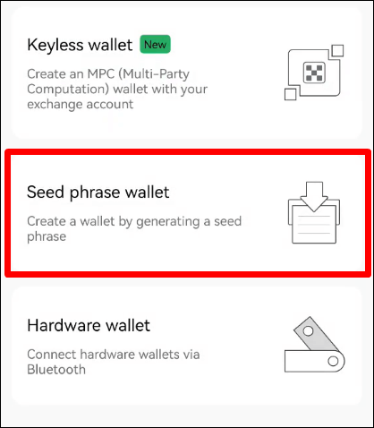 OKX Wallet 종류 선택하기