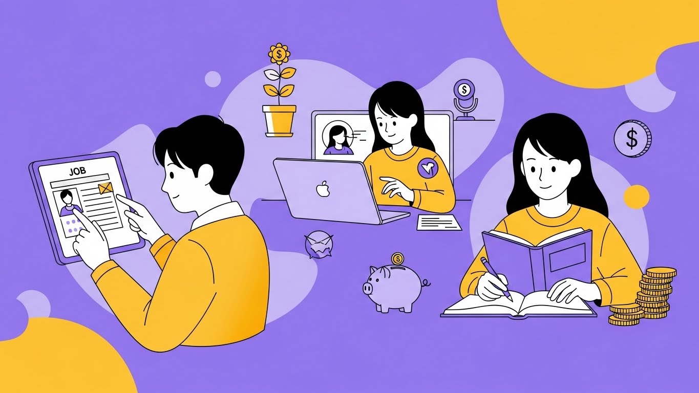 구직 활동과 자기 계발에 전념하며 미래를 준비하는 청년의 모습