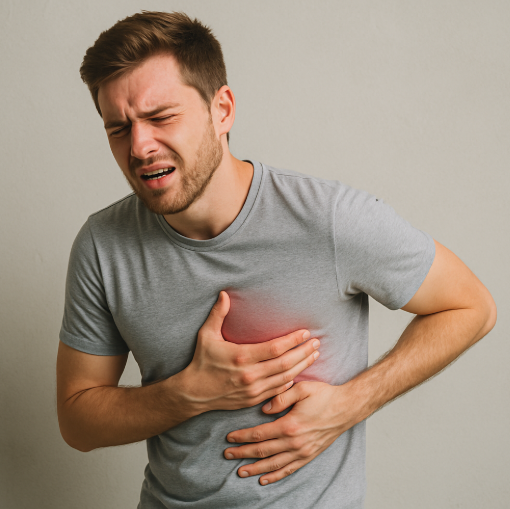 갈비뼈 통증을 느끼며 불편함을 호소하는 사람