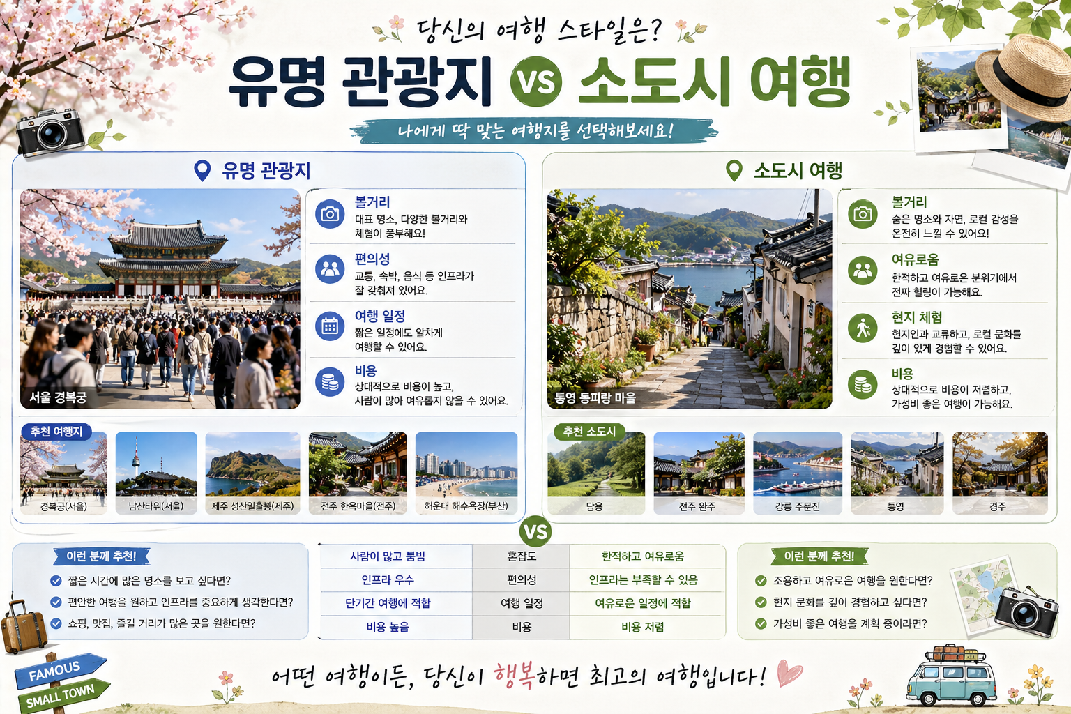 유명 관광지 vs 소도시 관련 사진