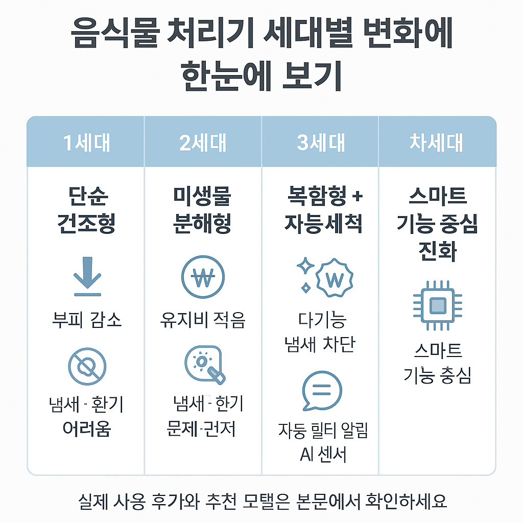 음식물 처리기 세대별 변화에 한눈에 보기