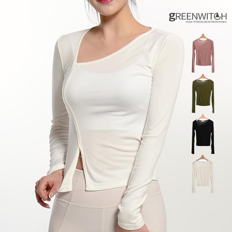 GREENICH 그리니치 실키레이온 랍빠절개 요가티셔츠 필라테스 요가복