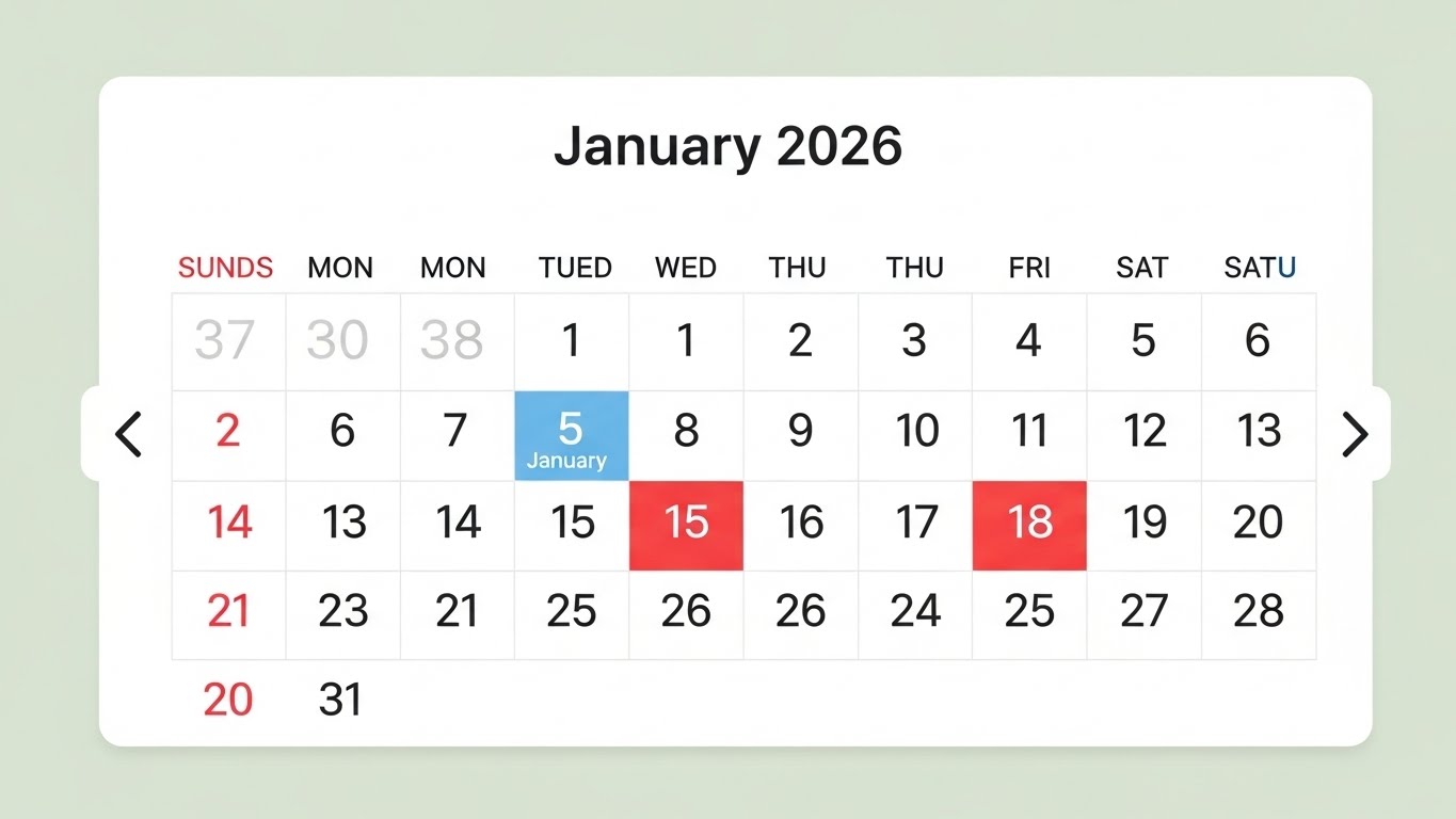 2026년 1월 달력에 표시된 설날 기차표 예매 예상 일정