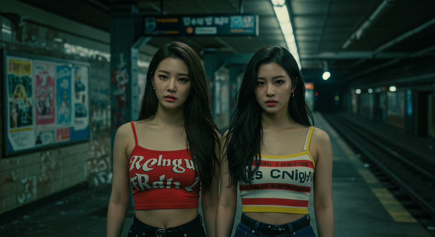 낙후된 전철역에 서있는 여성들