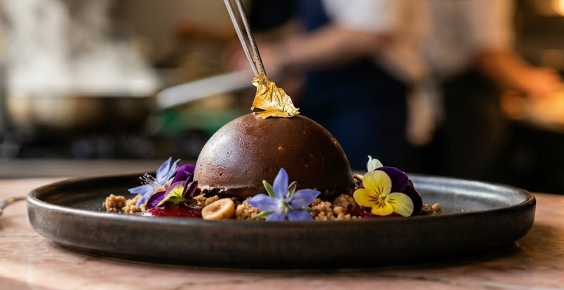 mousse with gold leaf