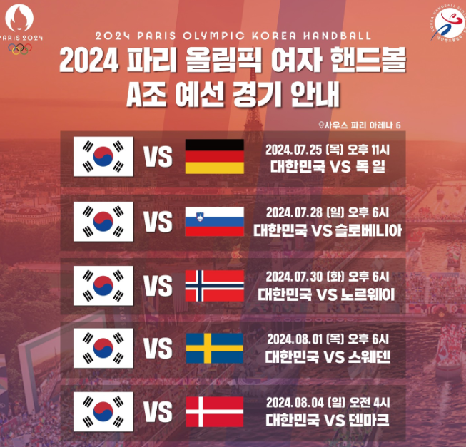 여자핸드볼 한국대표팀 경기 일정