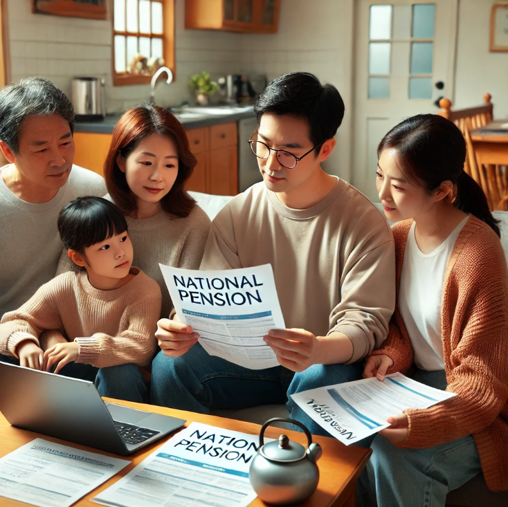 가정에서 국민연금 옵션을 논의하고 계획하는 가족
