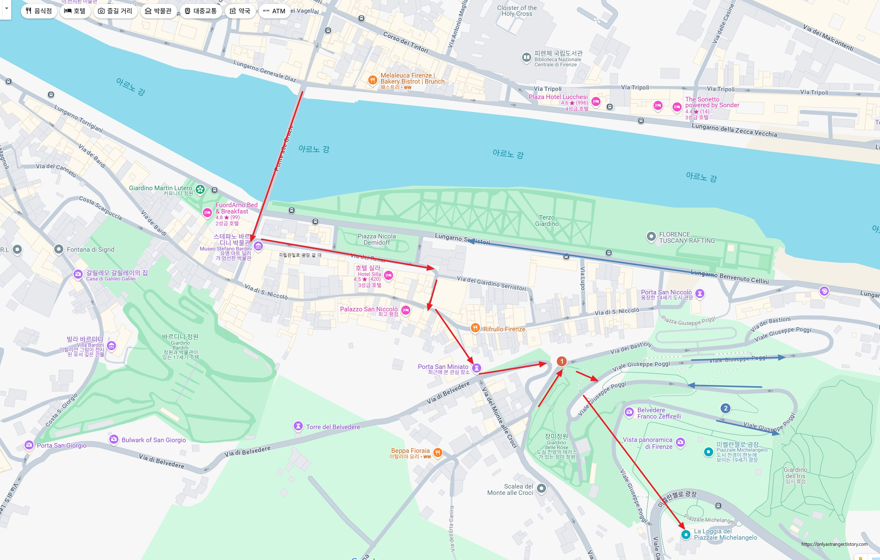 미켈란젤로 광장 가는 길 지도